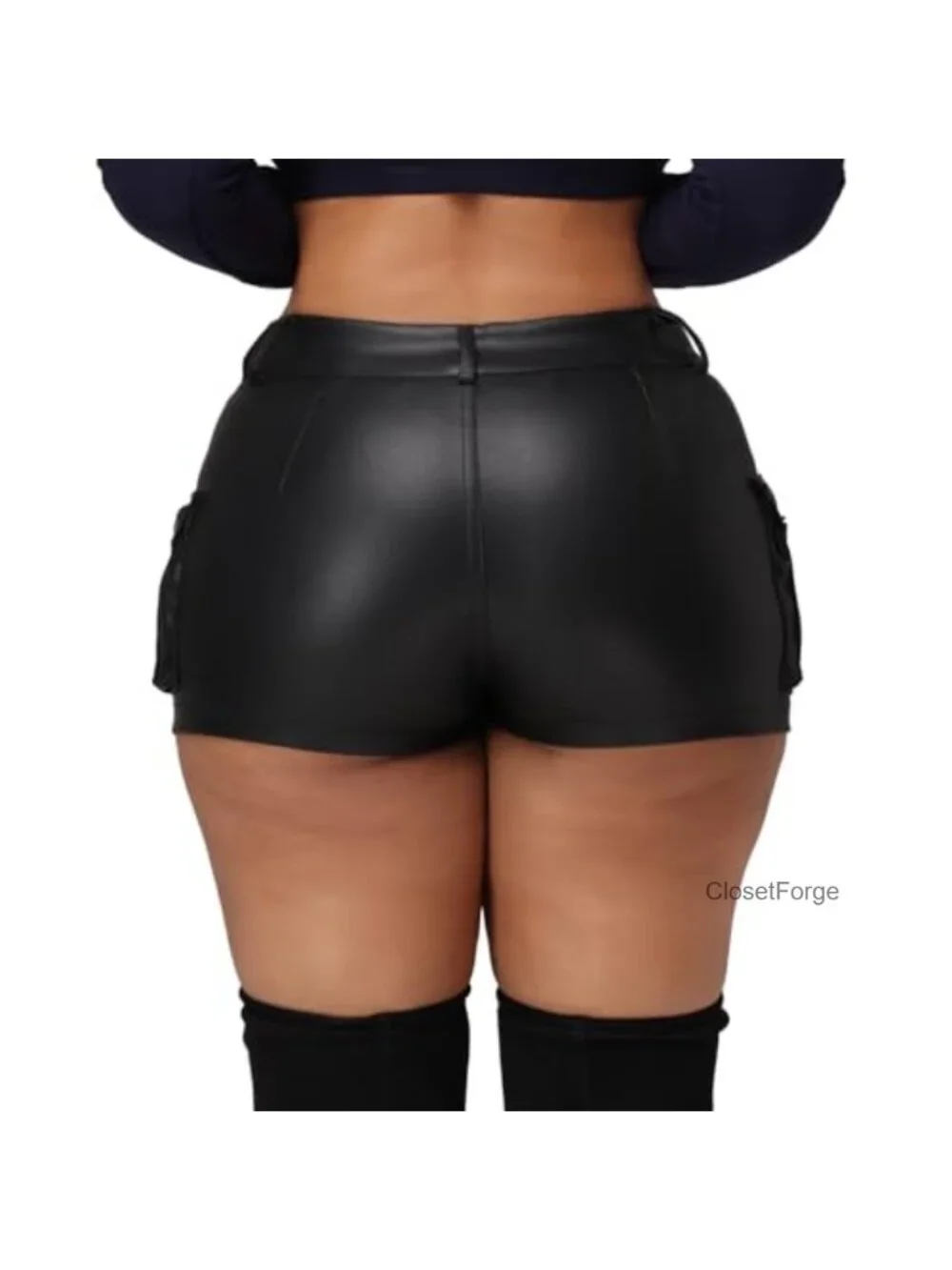 High Waist Faux Leather Skort with Pockets Y2K Bodycon Shorts